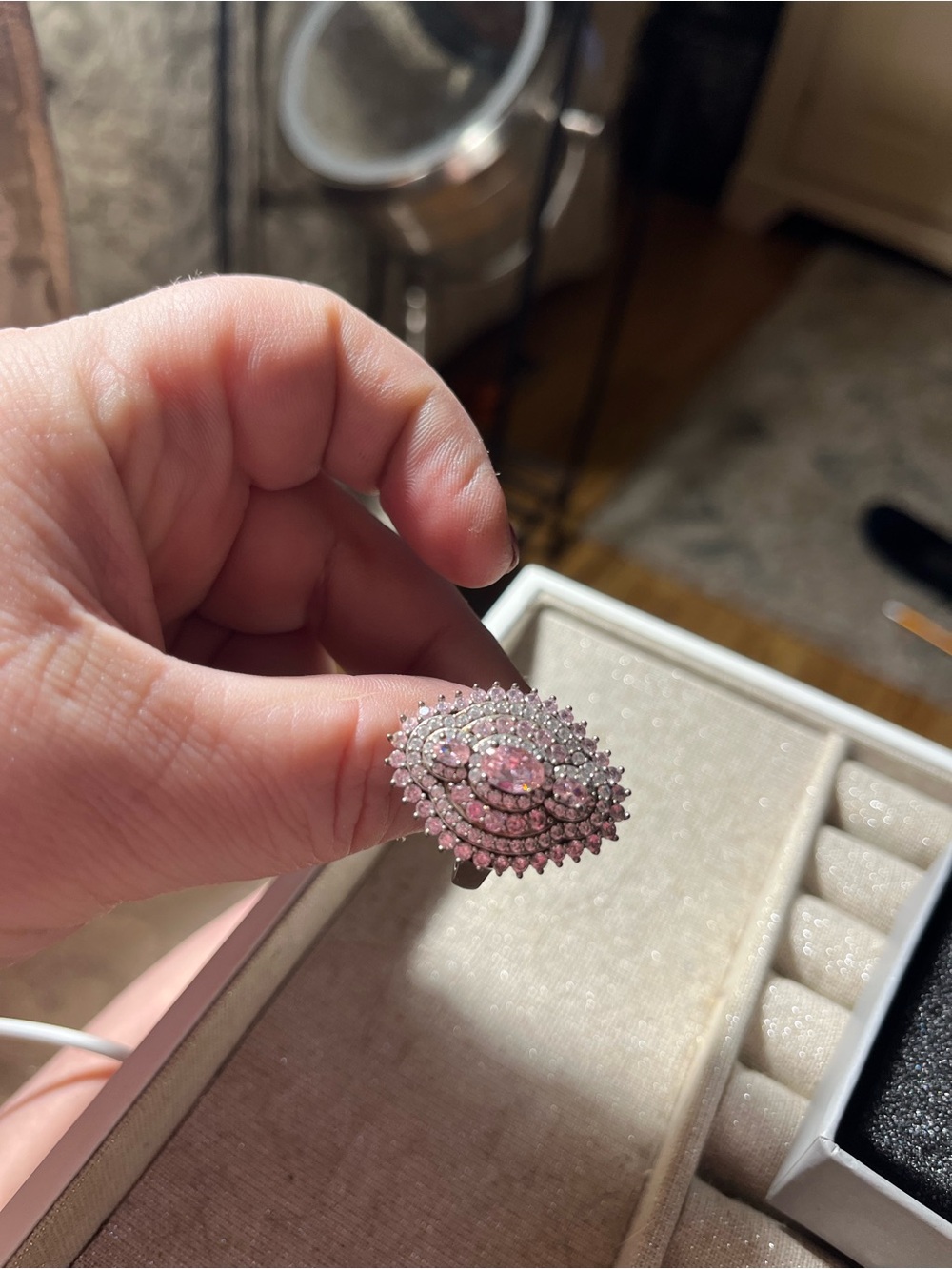 Pink Crystal Statement Ring - Women Jewelry